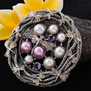Bali Legacy 3.5 CT’s Amethyst And Multi Gemstone Dragonfly Brooch Or Pendant